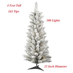 Lighted 4 Foot White Flocked Column Tree - 100 Lights