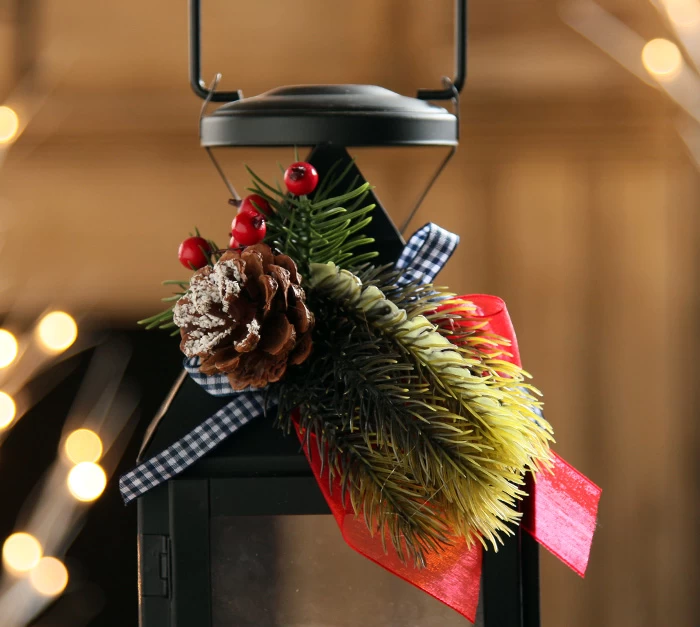 Holiday Flameless Candle Lantern With Pinecone Decor - 11 Inch 4 Holiday Flameless Candle Lantern With Pinecone Decor - 11 Inch - Image 2