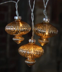 Battery Operated Set Of 10 Gold LED Mercury Glass Lights