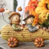 Harvest Resin Scarecrows On Corn Cart - 10.2 Inch -Home Candle Shop 2484800 2 corncar