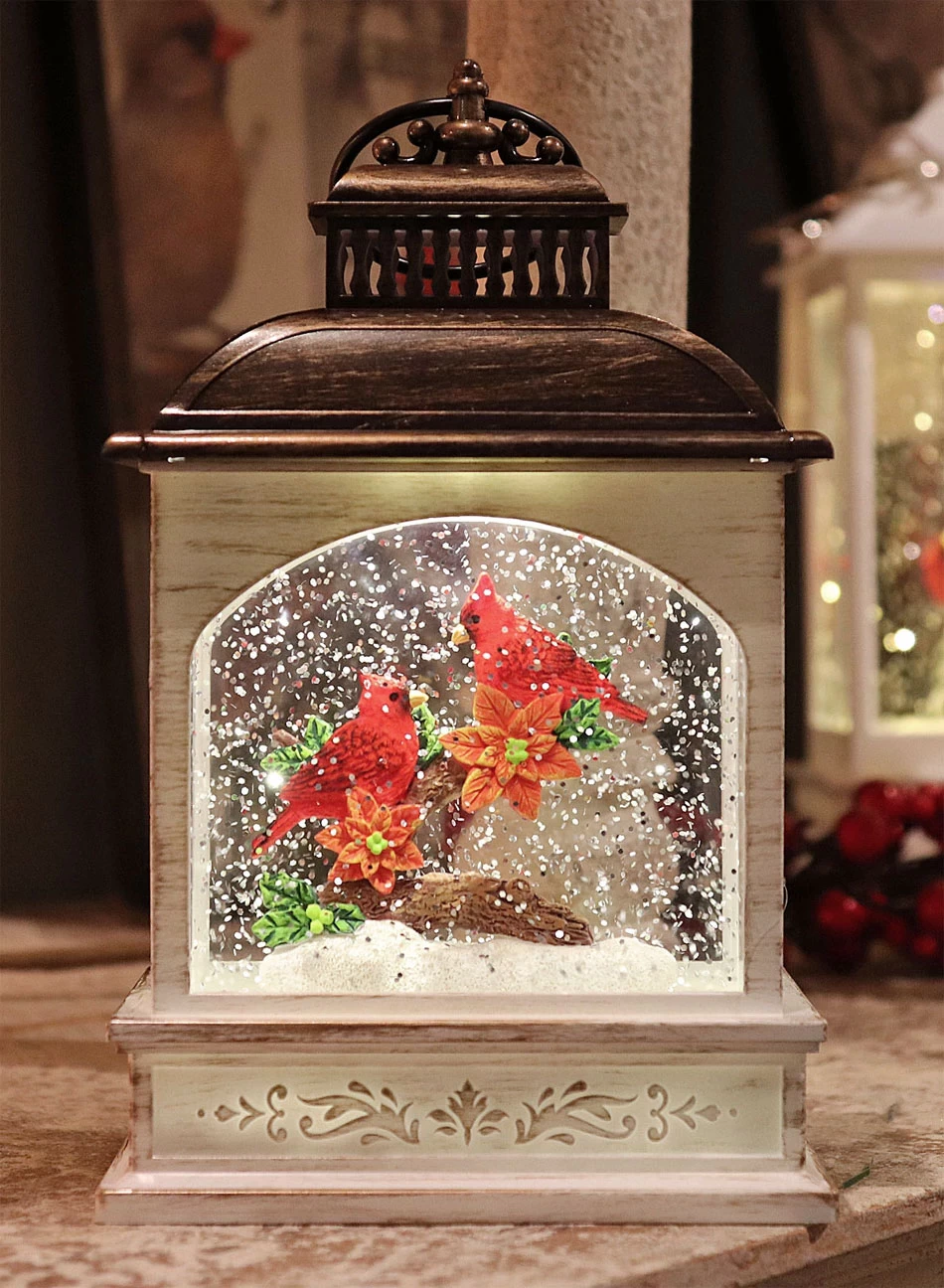 8.25 Inch Lighted Cardinal Water Lantern In Swirling Glitter 3 8.25 Inch Lighted Cardinal Water Lantern In Swirling Glitter