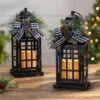 Set Of 2 Battery Operated Lighted Black Metal Holiday Lanterns With Floral Accents And Timer 2 Set Of 2 Battery Operated Lighted Black Metal Holiday Lanterns With Floral Accents And Timer -Home Candle Shop 2558250 glam