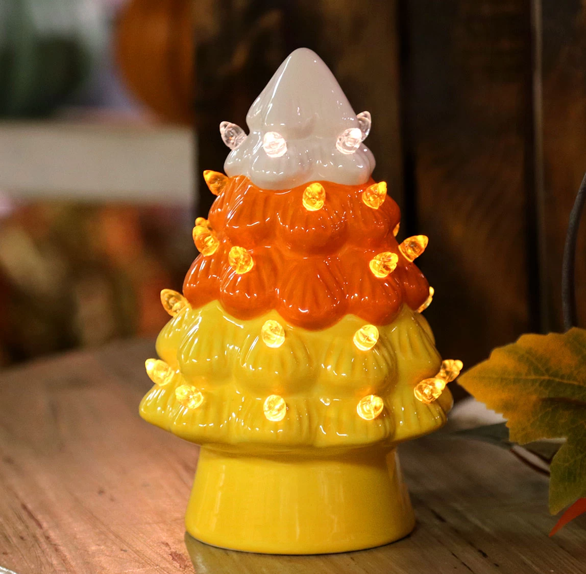 Candy Corn 6.5 Inch Lighted Dolomite Halloween Ceramic Tree - Battery Operated 3 Candy Corn 6.5 Inch Lighted Dolomite Halloween Ceramic Tree - Battery Operated