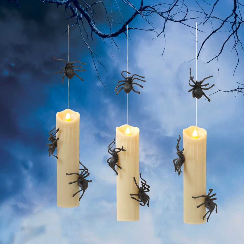 Lighted Hanging Spider Candles Set Of 3 With Remote Control Indoor-Outdoor