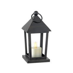 Moving Flame Metal Lantern With Moving Flame Tealight - 6.5 Inch