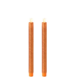 10 Inch Glitter Orange Moving Flame Taper Candle Set - 2 Remote Ready