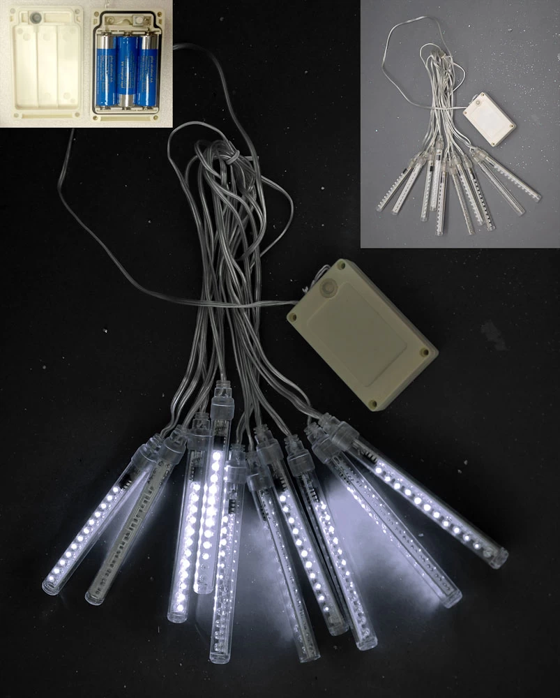 Battery Operated Cool White LED Snowfall Tube Set - 10 Tubes 4.5 Inch 3 Battery Operated Cool White LED Snowfall Tube Set - 10 Tubes 4.5 Inch