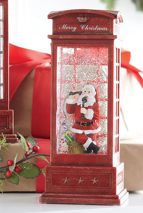 10 Inch Santa In English Phone Booth Musical Lighted Water Lantern With Timer 3 10 Inch Santa In English Phone Booth Musical Lighted Water Lantern With Timer