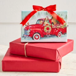 Alternative view of 6 Inch Tabletop LED Lighted Print On Canvas - Dogs In A Red Truck With Stand