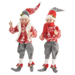 Alternative view of Set Of 2 Posable Elf Figurines Yuletide Gathering 16 Inch