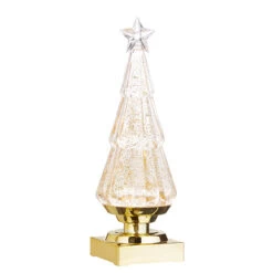 Alternative view of 11.75 Inch Gold Lighted Tree Water Lantern Acrylic Snow Globe With Gold Base