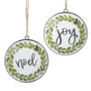 Joy And Noel Disc Ornament Set Of 2 Double Sided - 6 Inch Round From RAZ -Home Candle Shop 4115993
