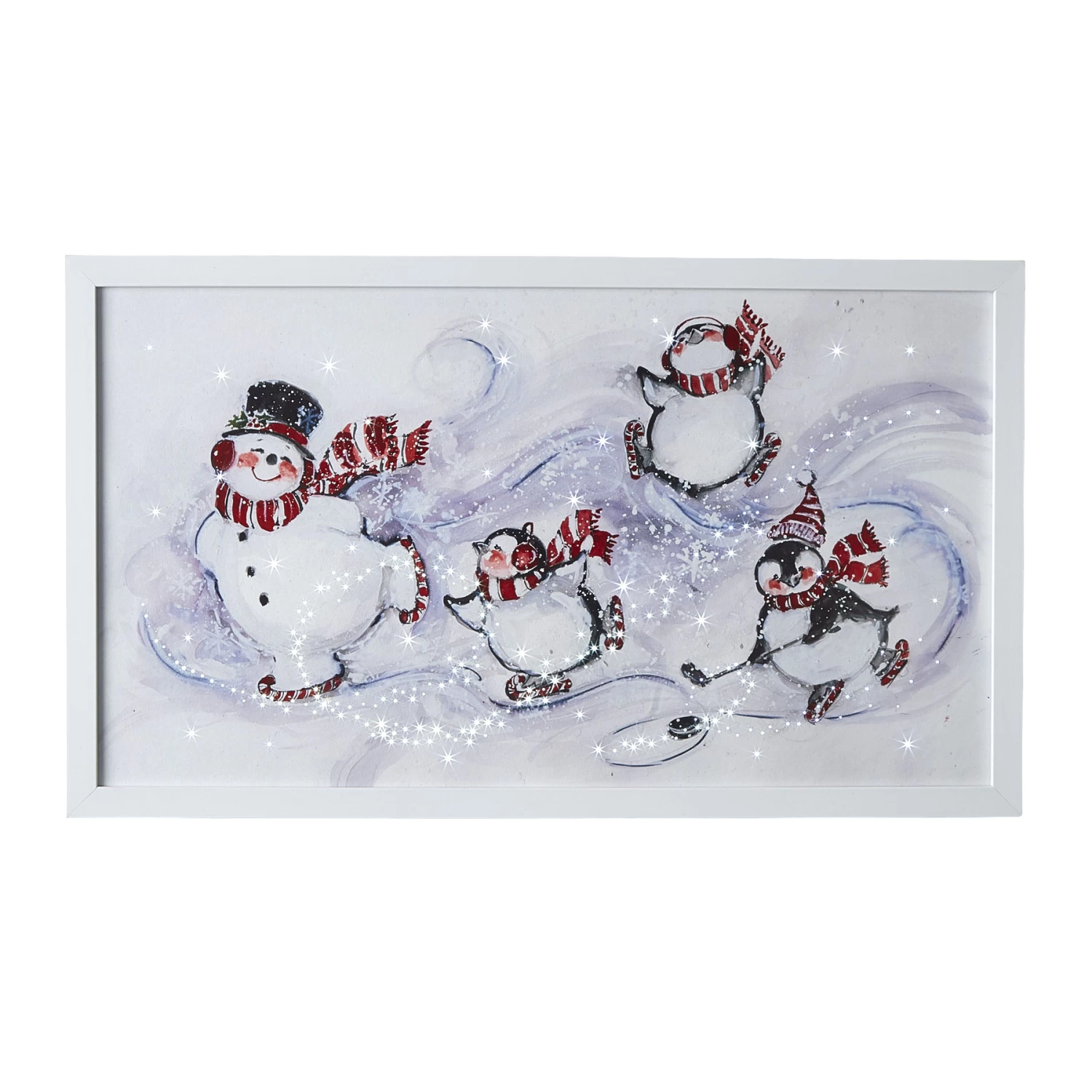 Ice Skating Snowman And Penguins Lighted Canvas Print White Wood Frame- 23.75 Inch 3 Ice Skating Snowman And Penguins Lighted Canvas Print White Wood Frame- 23.75 Inch
