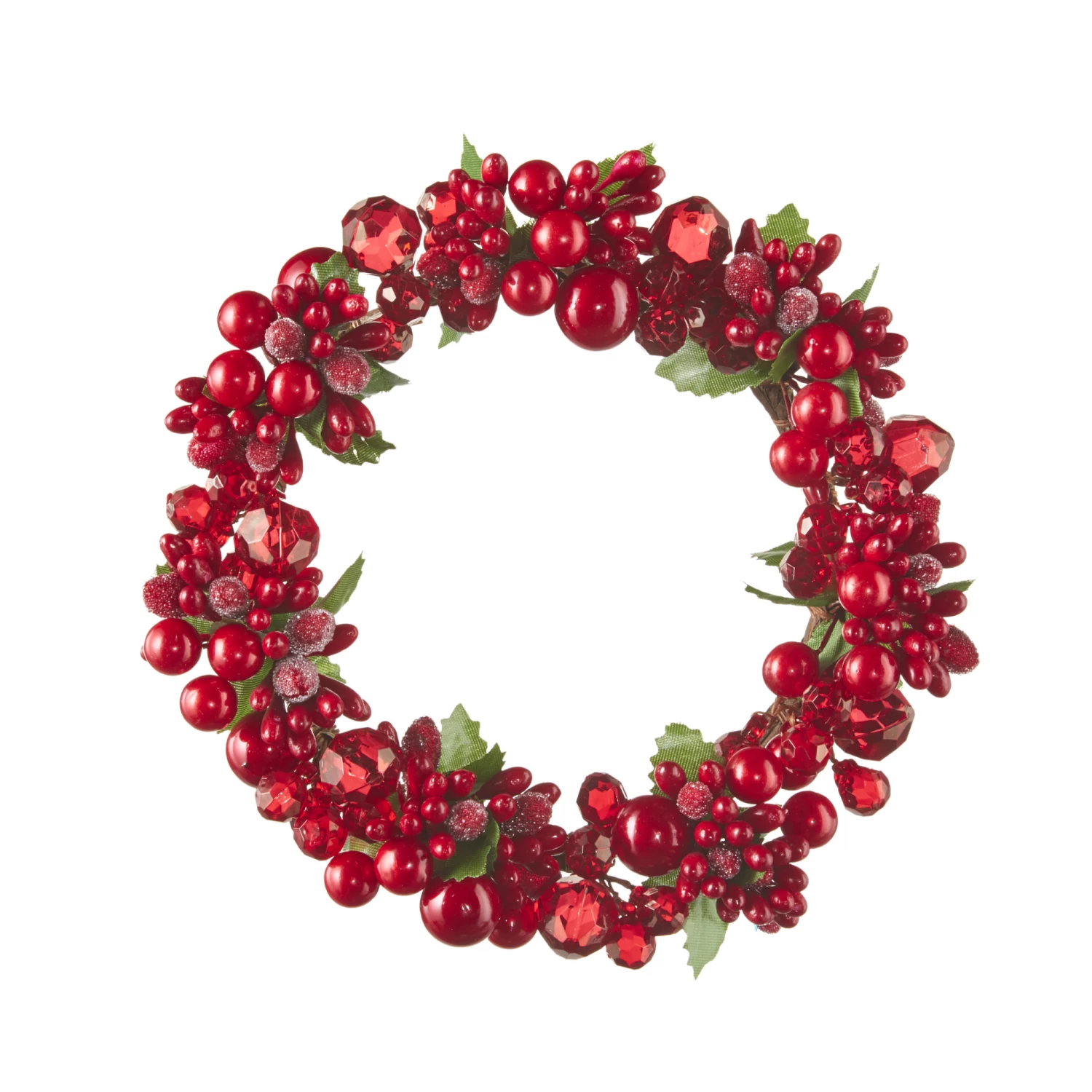 6.5 Inch Red Beaded Mini Wreath - Candle Ring NEW 2022 3 6.5 Inch Red Beaded Mini Wreath - Candle Ring NEW 2022
