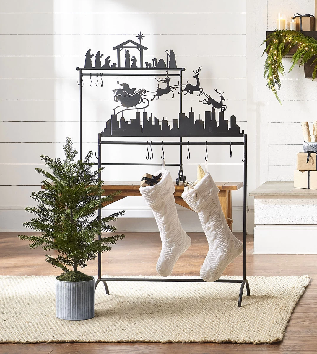 Stocking Holder Stand - Up On The Rooftop 50.5 Inch - NEW From RAZ 2023 3 Stocking Holder Stand - Up On The Rooftop 50.5 Inch - NEW From RAZ 2023