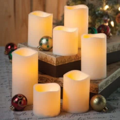 Set Of 7 Ivory Wax Flameless Candles -Home Candle Shop 42755 glam1