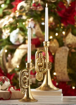 Trumpet Taper Candlestick Holders - Set Of 2 From RAZ - NEW 2023