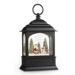Santa And Snowman Lighted Water Lantern - MUSICAL - New 2023