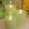 Light Green Moving Flame Glass Pillar Candles - Set Of 3 | 5,6,7 Inch With Remote -Home Candle Shop LC3310 green
