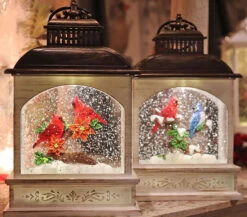 8.25 Inch Lighted Cardinal Water Lantern In Swirling Glitter 5 8.25 Inch Lighted Cardinal Water Lantern In Swirling Glitter -Home Candle Shop cardinals and blue jays lifestyle