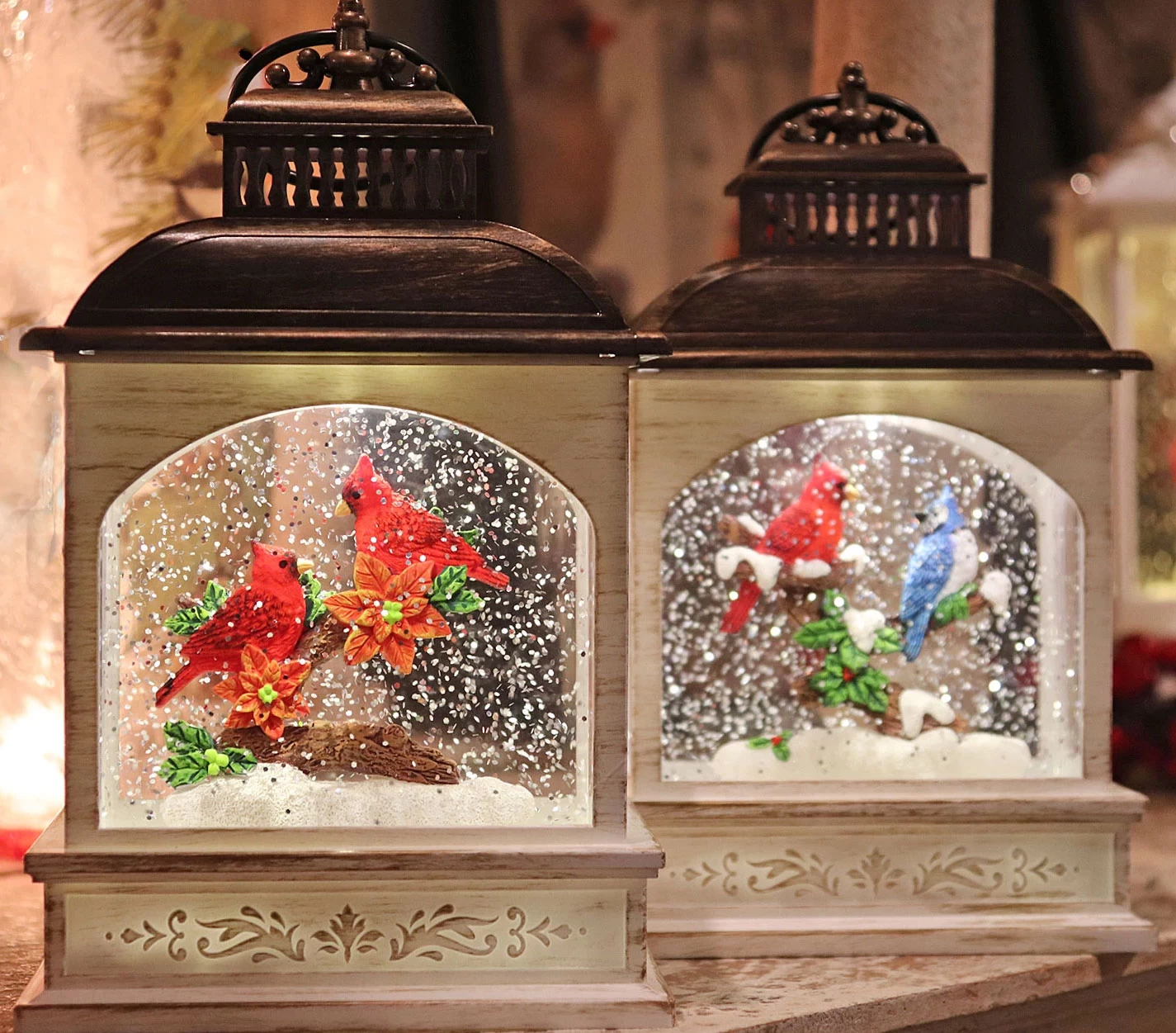 8.25 Inch Lighted Cardinal Water Lantern In Swirling Glitter 4 8.25 Inch Lighted Cardinal Water Lantern In Swirling Glitter - Image 2