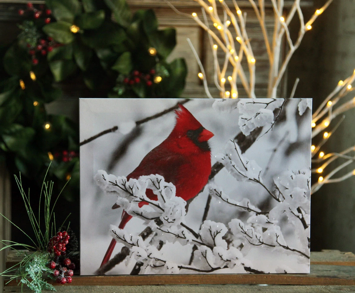 Battery Operated Lighted Print With Cardinal In Snow 3 Battery Operated Lighted Print With Cardinal In Snow