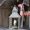 Holiday Brushed White Candle Lantern With Berries And Holly - 9.25 Inch - 8 Hr Timer -Home Candle Shop ren white lantern with wire 1