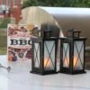 Set Of 2 LED Fire Flame Metal And Glass Lanterns -Home Candle Shop set of 2 fireglow lanterns