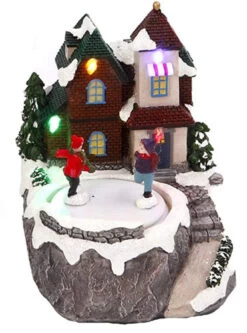 Lighted Holiday Moving Village 5.5 Inch - Ice Skaters -Home Candle Shop skaters 1