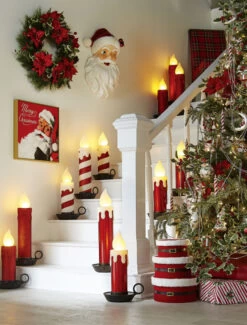 Alternative view of 17.5 Inch Large Flickering Flame Red Metallic Christmas Candle