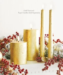 Uyuni 3 Inch X 7 Inch Gold Textured Pillar Candle - Remote Ready