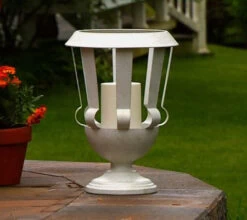 Antique White Candle Impressions Flameless Metal Urn - Timer Candle 5 Antique White Candle Impressions Flameless Metal Urn - Timer Candle -Home Candle Shop white hurricane urn main